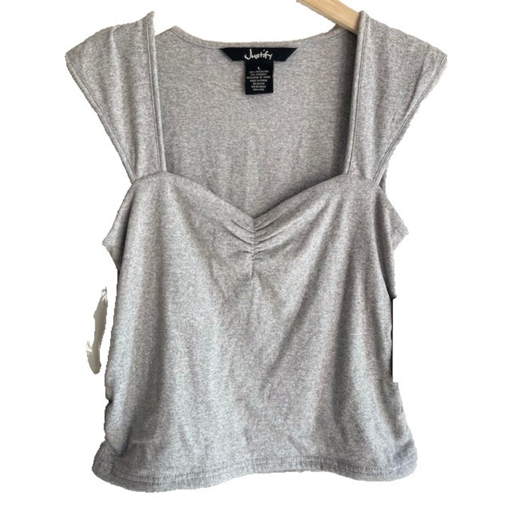 Justify Color Gray Short Sleeve Shirt with Sweetheart Neckline Size XL